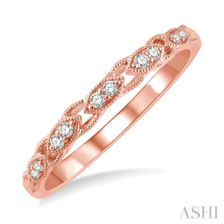 Women’s fancy cut engagement rings-1/10 ctw Marquise Shape Lattice Round Cut Diamond Wedding Band in 14K Rose Gold