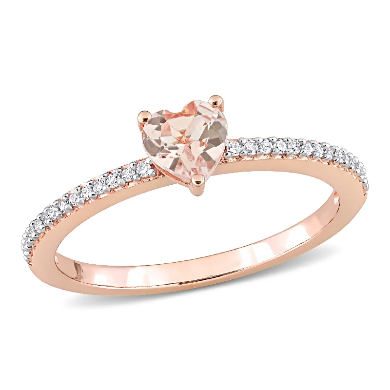 Women’s stackable rings-Miadora 10k Rose Gold Heart-cut Morganite and 1/10ct TDW Diamond Birthstone Ring