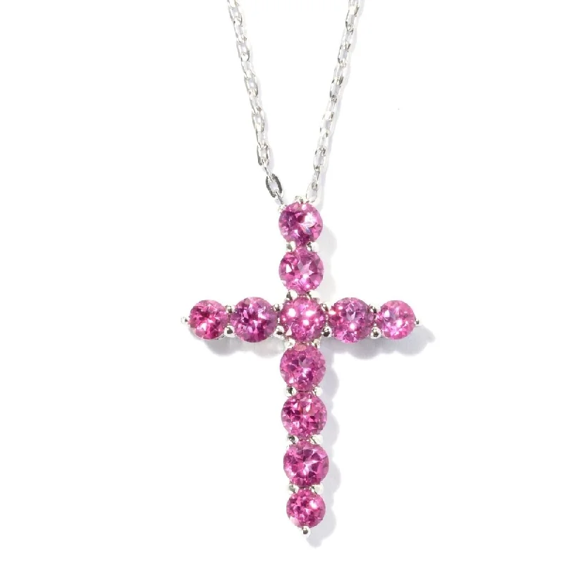 Women’s ruby ring-Stering Silver Pink Topaz Cross Necklace