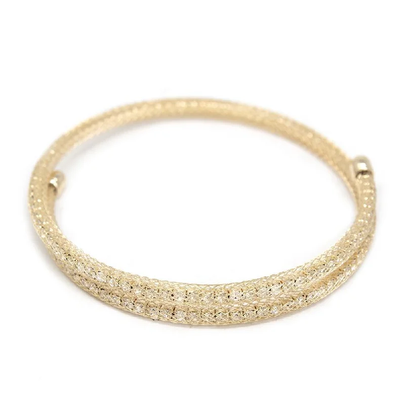 Women’s designer bracelet-Crystals Mesh Curly Bangle Gold Tone