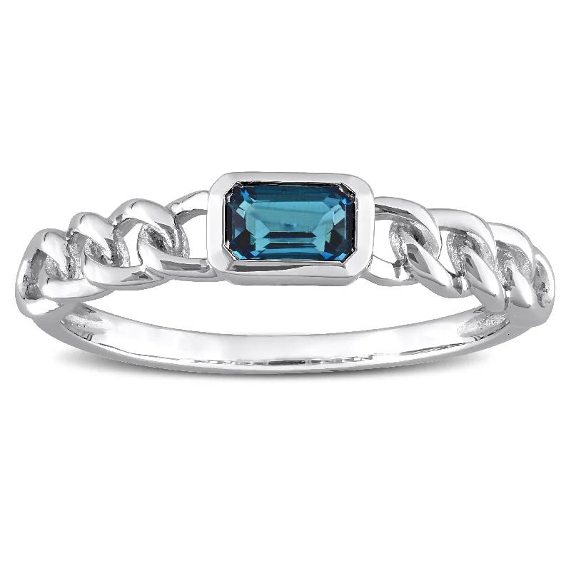 Women’s emerald cut ring-Miadora 10k White Gold London Blue Topaz Stackable Link Ring