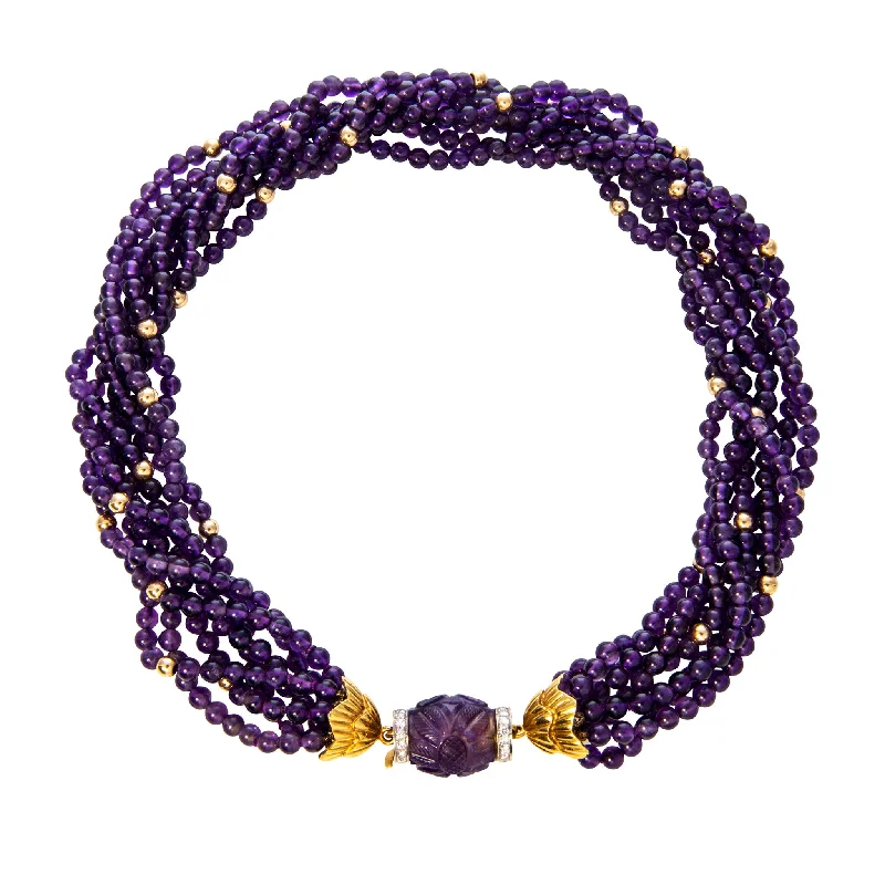 Women’s chic necklace-Estate 7-Strand Amethyst 18K Gold Beaded Necklace