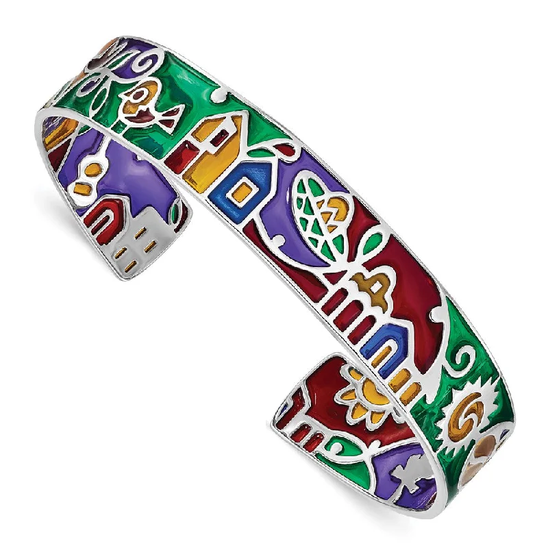 Women’s infinity bracelet-Sterling Silver Rhod-plated Mosaic Multicolor Enamel Mexico Cuff Bangle-WBC-QB1320