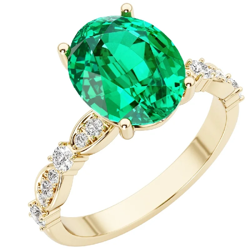 Women’s eternity gemstone ring-14k Yellow Gold 2.5 ct Colombian Emerald and Diamond Ring