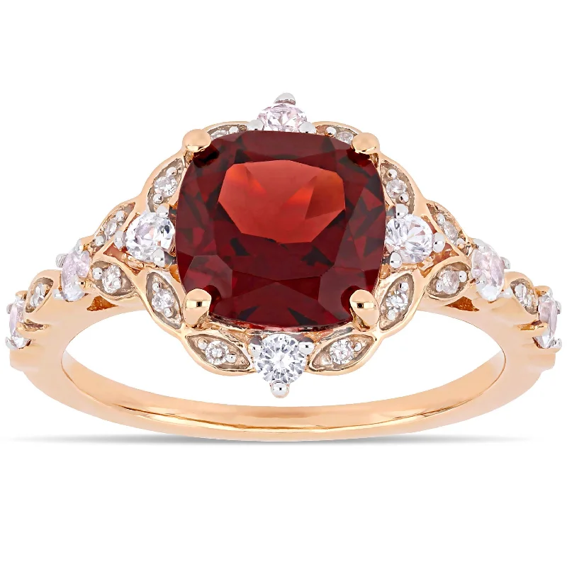 Women’s crystal engagement ring-Miadora 14k Rose Gold Garnet / White Sapphire / Diamond Ring