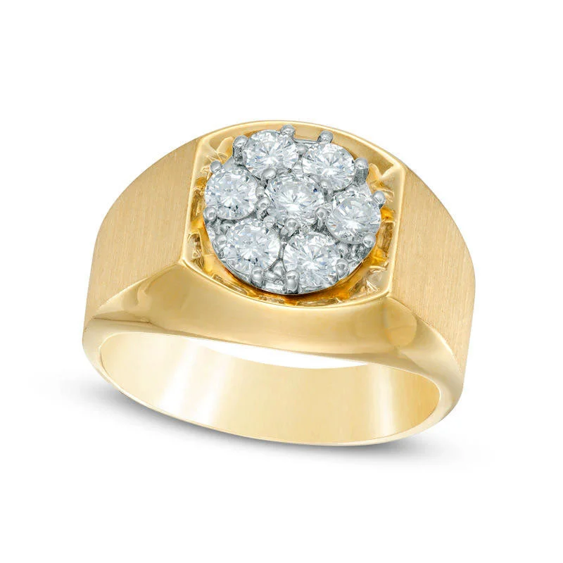 Women’s cushion cut engagement rings-Men's 1.0 CT. T.W. Natural Diamond Cluster Comfort Fit Ring in Solid 10K Yellow Gold