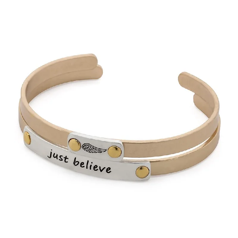 Women’s timeless bracelet-Just Believe Double Bangle Gold and Silver Tone