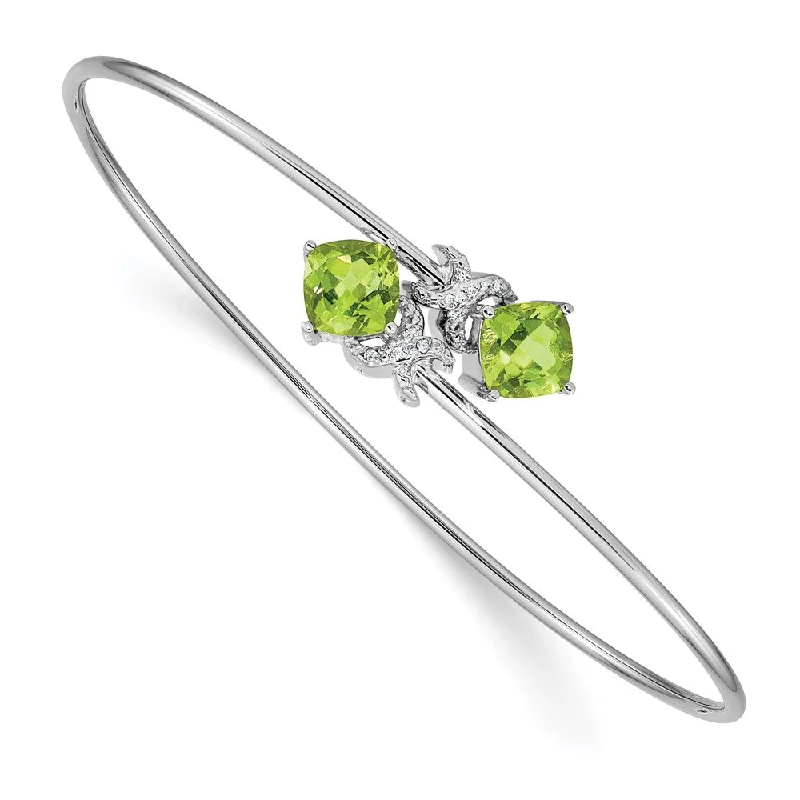 Women’s leather bracelet-14k White Gold .03ct Diamond and Peridot Flexible Bangle-WBC-BM4503-PE-003-WA