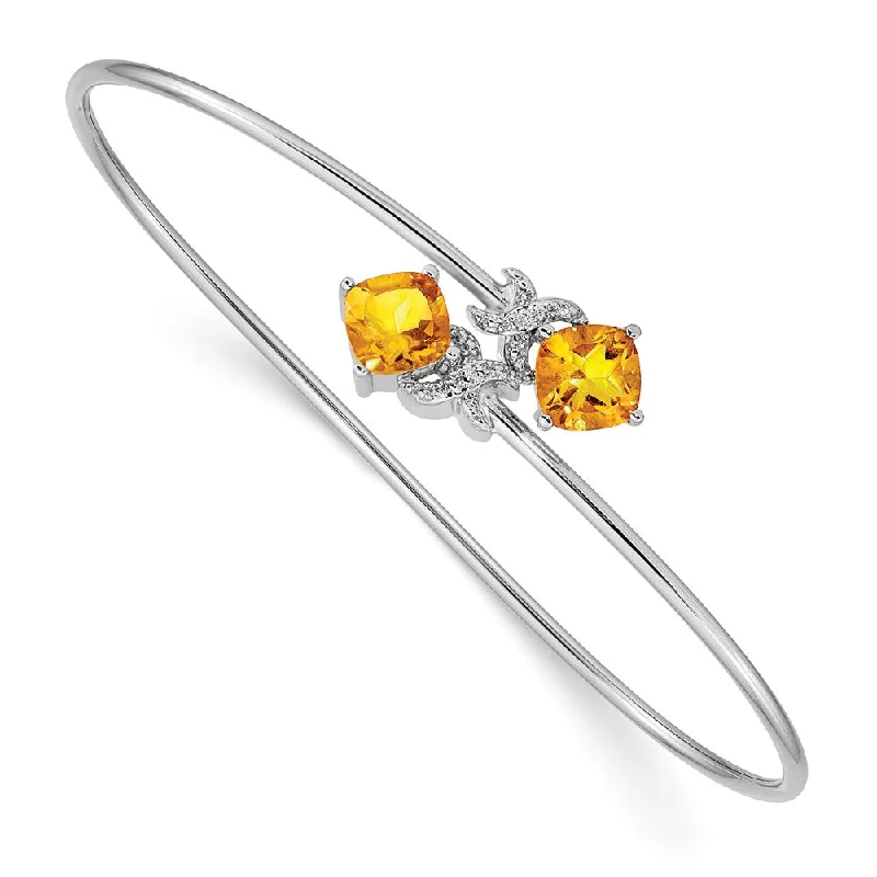 Women’s vintage bracelet-14k White Gold .03ct Diamond and Citrine Flexible Bangle-WBC-BM4503-CI-003-WA