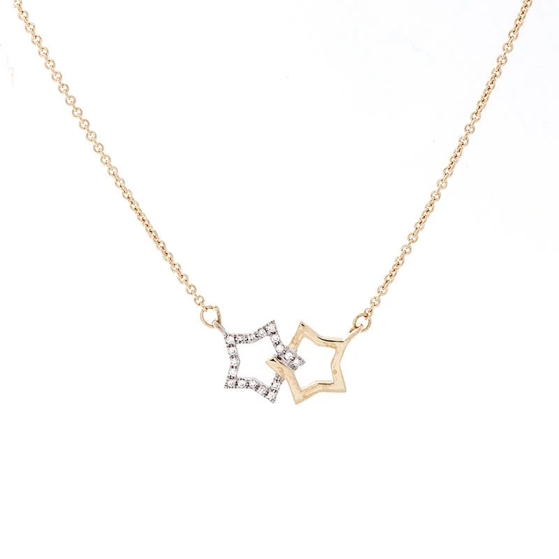 Women’s elegant pearl necklace-Two-Tone Double Star Necklace