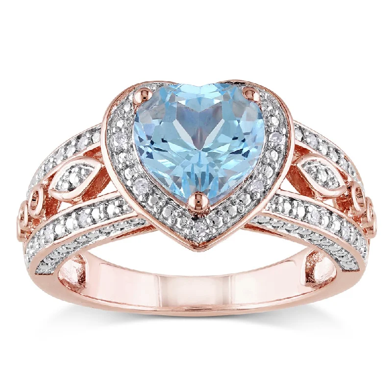 Women’s promise ring-Miadora Rose Goldplated Silver Blue Topaz and 1/10ct TDW Diamond Ring (H-I, I2-I3)