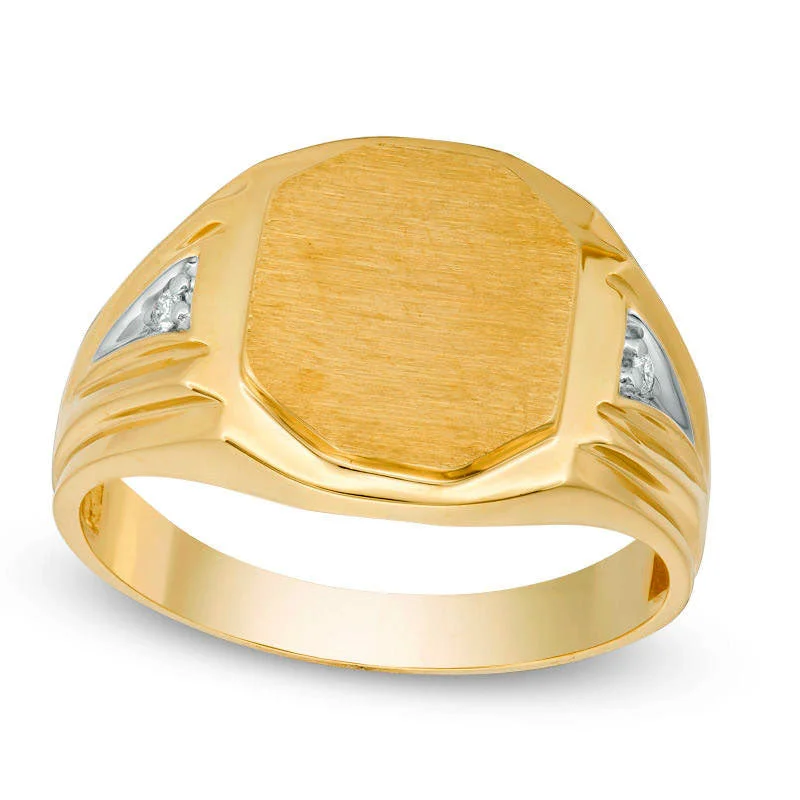 Women’s sapphire engagement rings-Men's Natural Diamond Accent Signet Ring in Solid 10K Yellow Gold