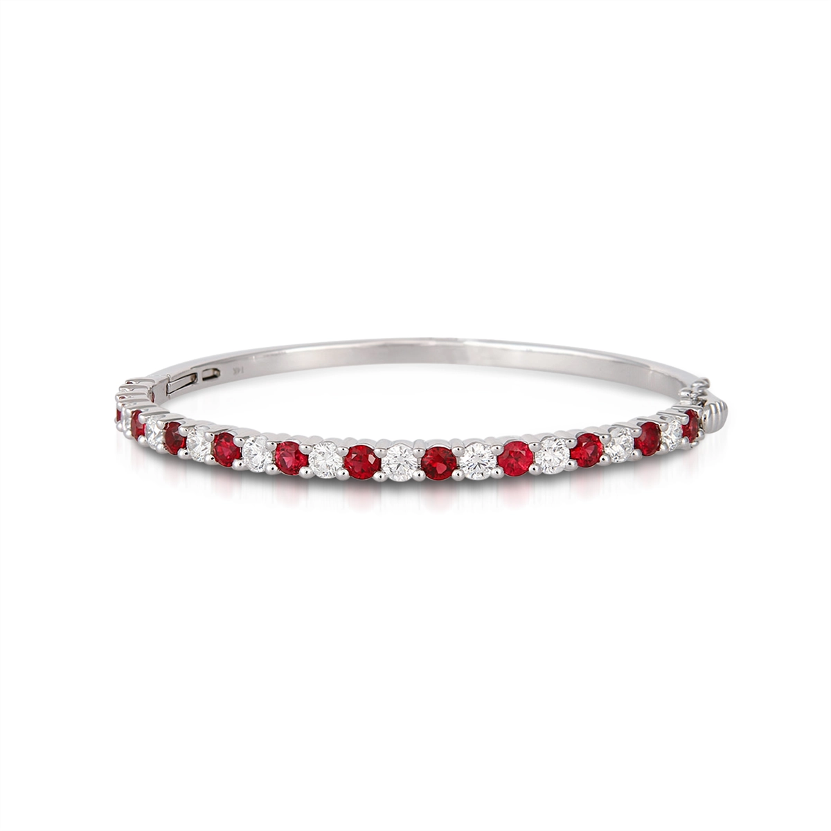 Women’s sterling silver bracelet-14K White Gold Ruby and Diamond Bangle