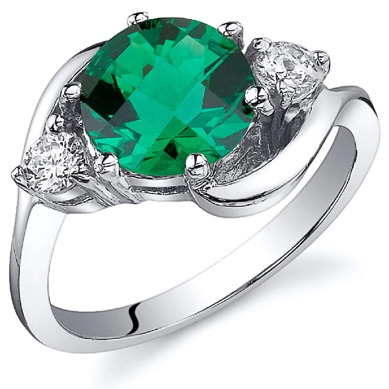 Women’s classic ring-Sterling Silver 1.75 ct Created Emerald Birthstone Ring