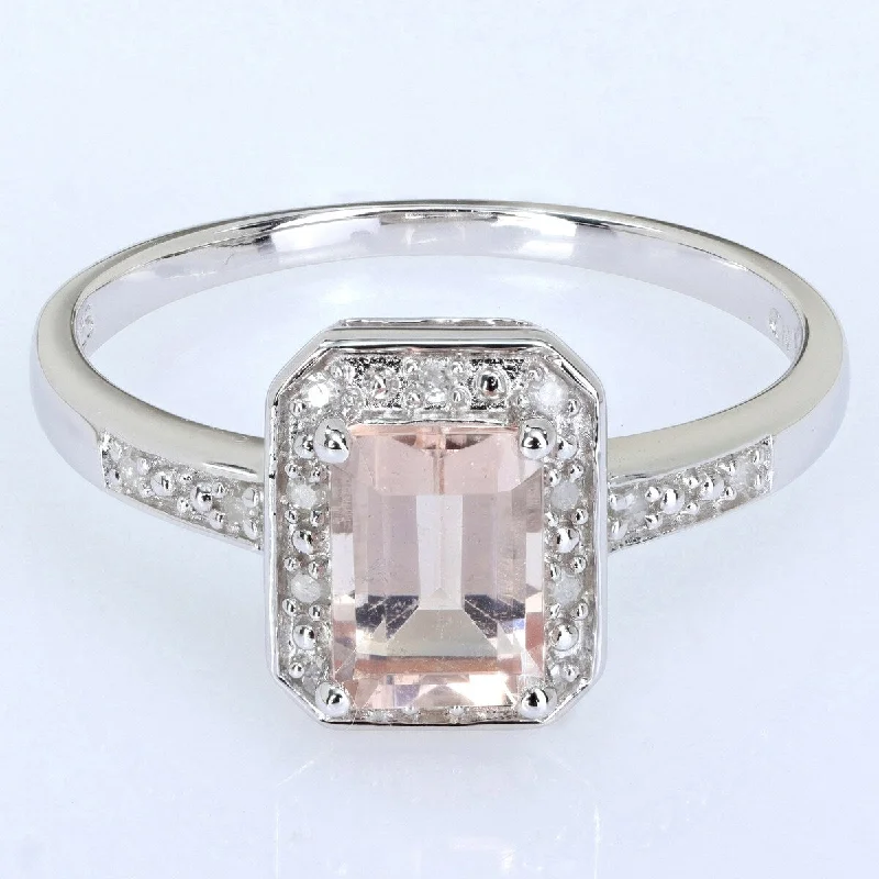 Women’s adjustable gemstone ring-Miadora 1ct TGW Octagon-cut Morganite Diamond Accent Ring Sterling Silver