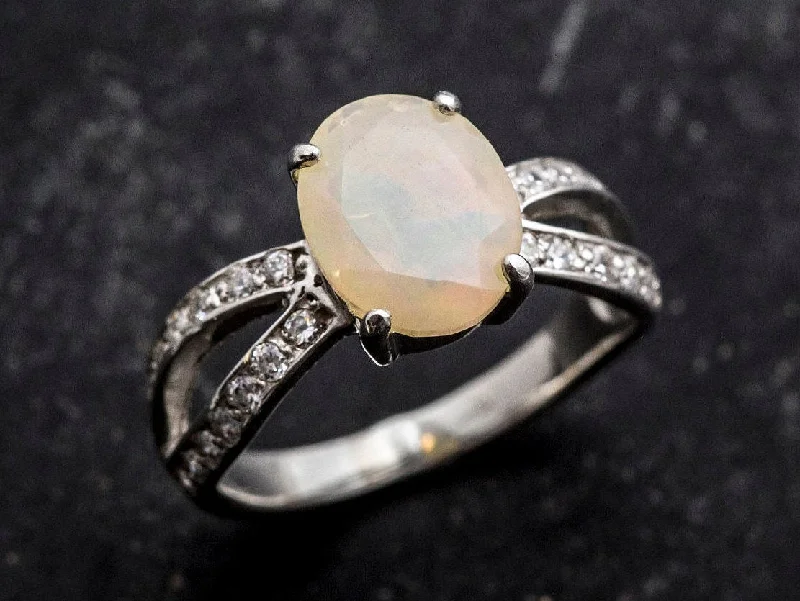 Women’s large stone engagement rings-Fire Opal Ring - Opal Engagement Ring - Classy Vintage Ring