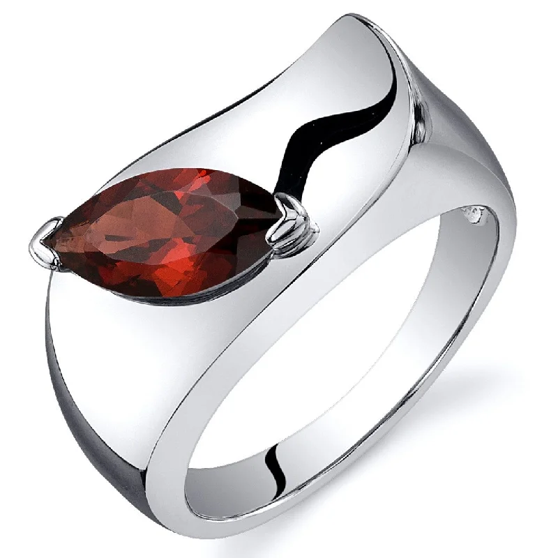 Women’s engraved ring-Sterling Silver 1.25 ct Garnet Solitaire Ring