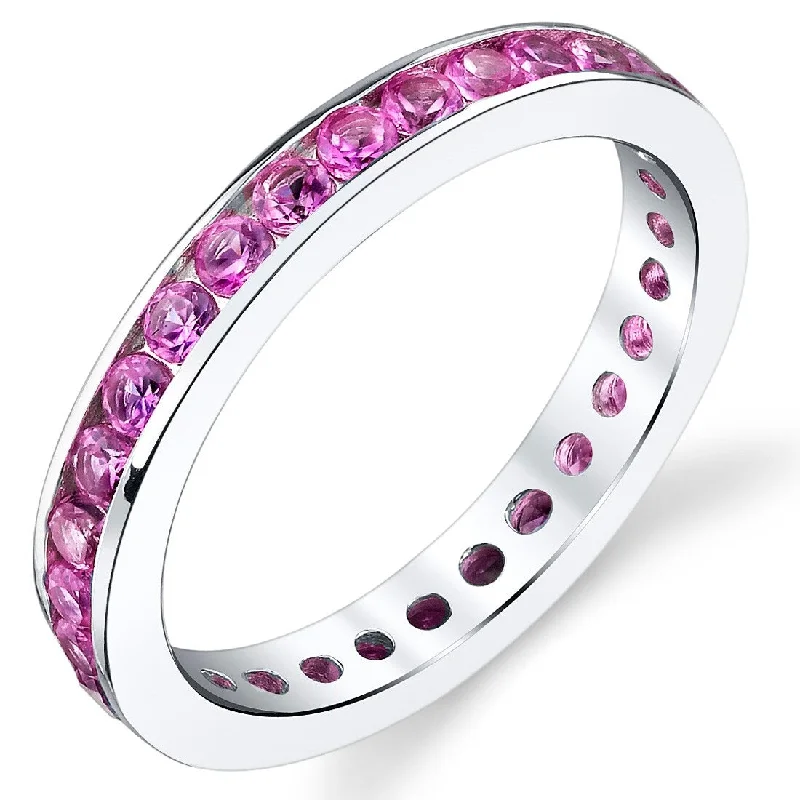 Women’s signet ring-Sterling Silver 1.5 ct Created Pink Sapphire Eternity Band Ring