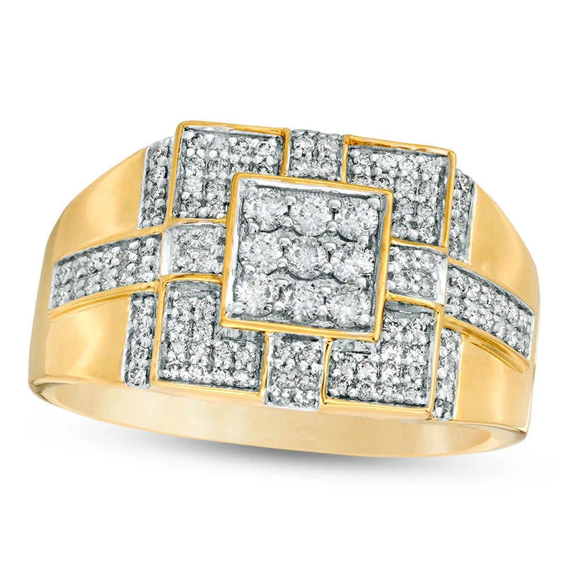 Women’s vintage-inspired diamond engagement rings-Men's 0.75 CT. T.W. Square Composite Natural Diamond Tiered Cross Ring in Solid 14K Gold