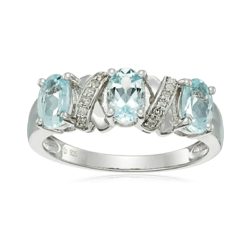 Women’s solitaire ring-Sterling Silver Aquamarine & Diamond XOXO Ring