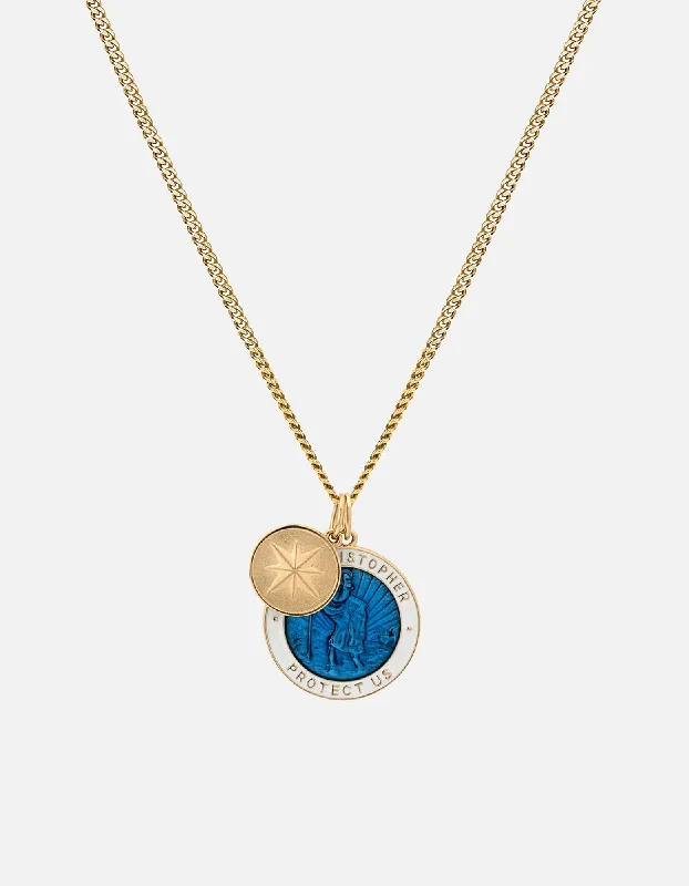 Women’s diamond pendant necklace-Saint Christopher Surf Necklace, Gold/Caribbean Blue/White