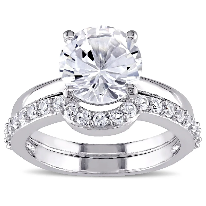 Women’s infinity ring-Miadora 10k White Gold Created White Sapphire Solitaire Bridal Ring Set