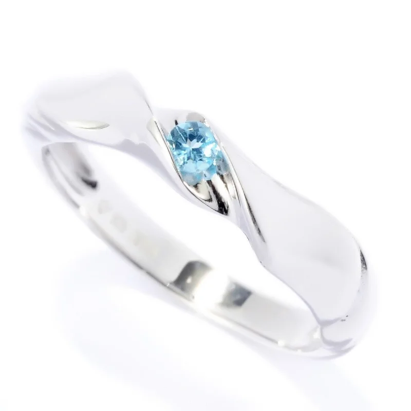 Women’s heart diamond ring-Sterling Silver 2.5Mm Round 0.08Ctw Blue Topaz Stack Band Ring