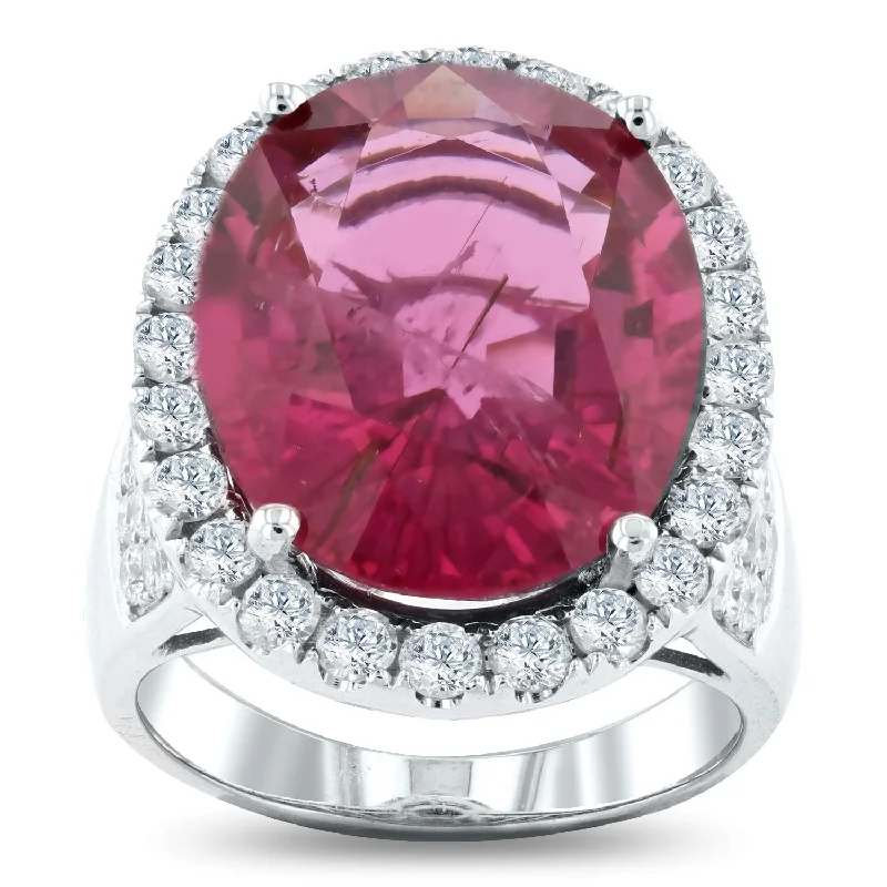 Women’s sapphire engagement ring-Auriya 14k White Gold 12 3/8ct Pink Tourmaline and 2 1/10ct TDW Diamond Ring