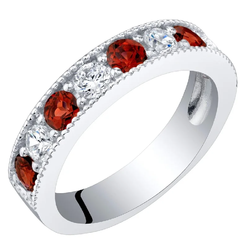 Women’s cushion cut ring-Sterling Silver 0.75 ct Garnet Stackable Ring