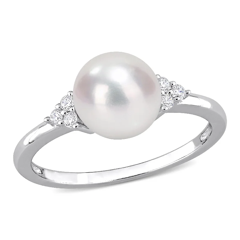 Women’s heirloom ring-Miadora Sterling Silver Cultured Freshwater Pearl and Cubic Zirconia Ring (7.5-8mm)