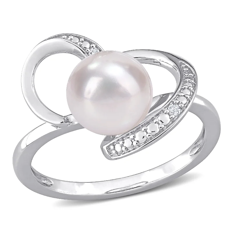 Women’s multi-stone ring-Miadora Sterling Silver Freshwater Cultured Pearl and Diamond Accent Solitaire Heart Ring (8-8.5mm)