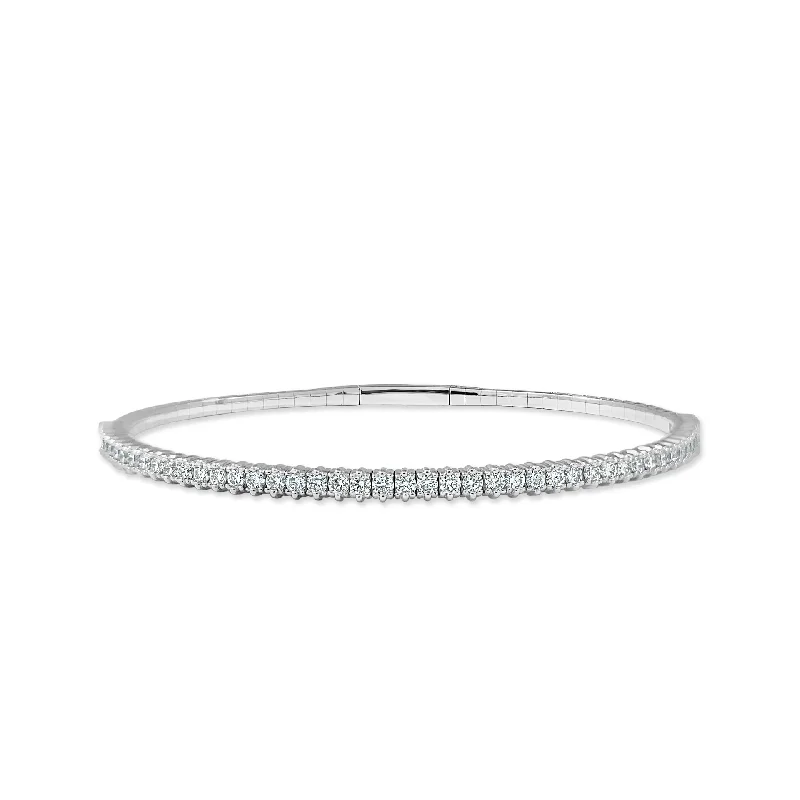 Women’s anniversary bracelet-Diamond Half Eternity Flexible Bangle in 14K White Gold