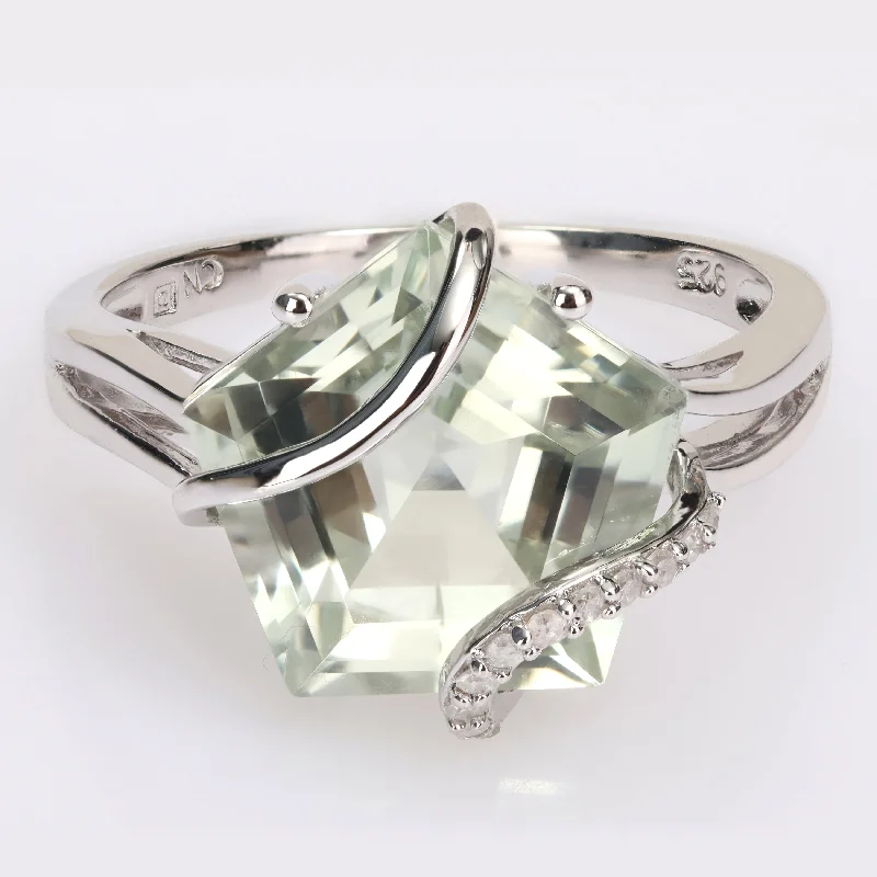 Women’s diamond-studded ring-Miadora Fancy-cut Green Amethyst and Diamond Accent Swirl Cocktail Split Shank Ring in Sterling Silver