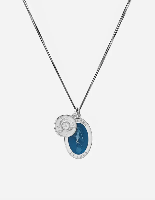 Women’s crystal pendant necklace-Fortuna Necklace, Sterling Silver/Blue