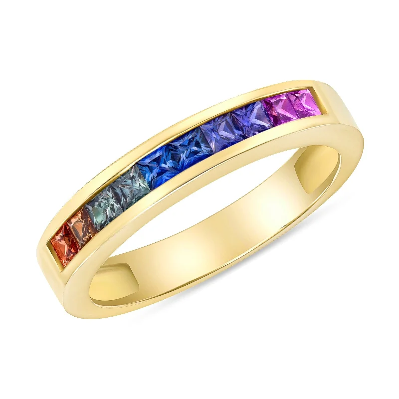 Women’s stacked gemstone rings-0.52 ct Multi Sapphire Ring in 14k Yellow Gold