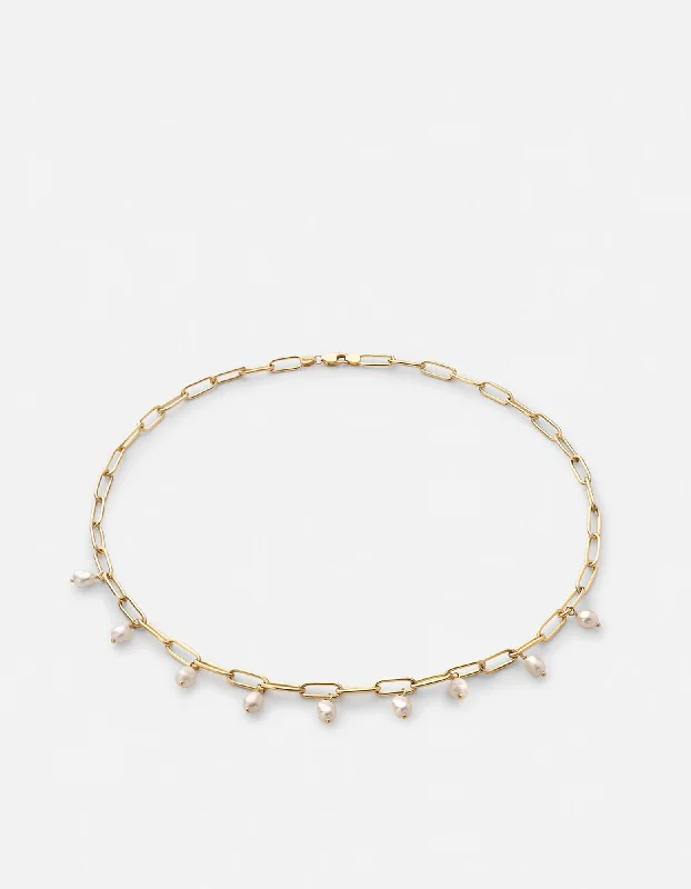 Women’s layered necklace-Sania Pearl Choker, Gold Vermeil