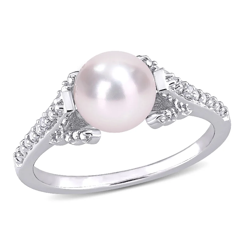 Women’s multi-stone ring-Miadora Sterling Silver Cultured Freshwater Pearl & Diamond Accent Solitaire Vintage Ring (7-7.5mm)