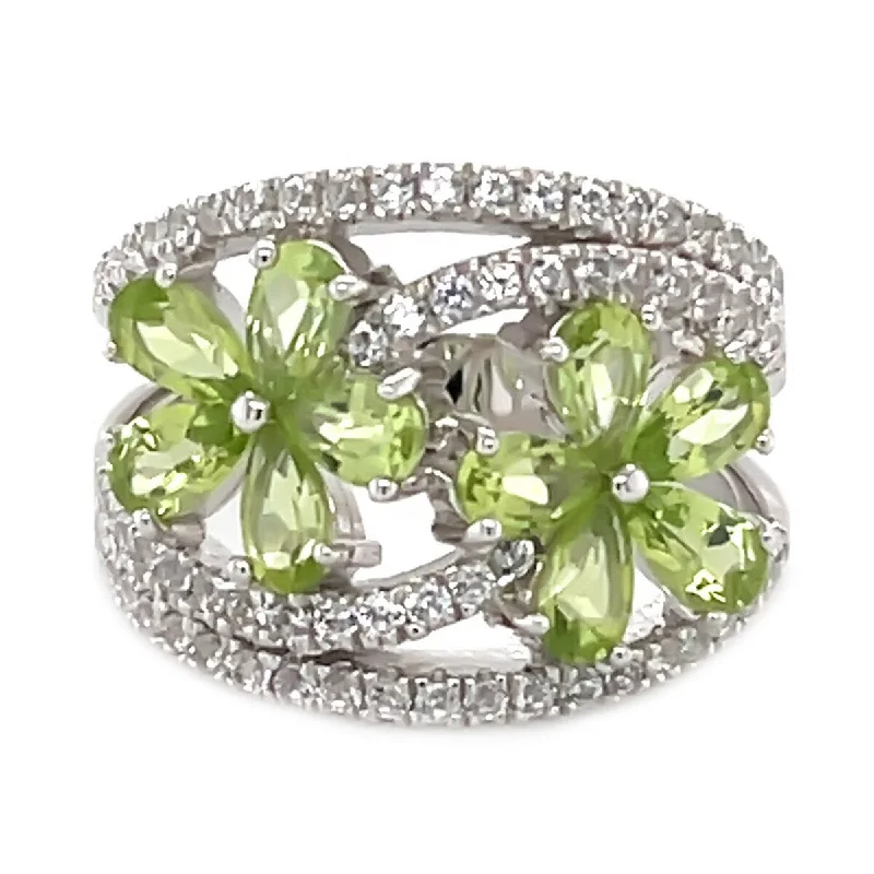 Women’s radiant cut diamond ring-925 Sterling Silver Peridot and Created White Sapphire Gemstone Flower Ring