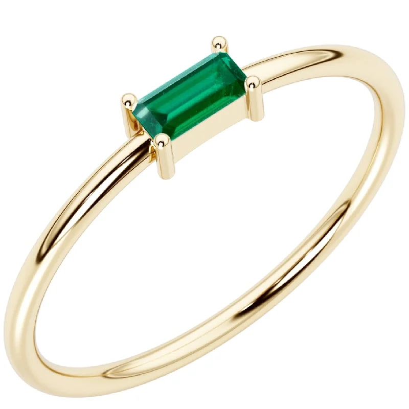 Women’s handcrafted ring-14k Gold Plated Sterling Silver 1 ct Baguette Emerald Ring