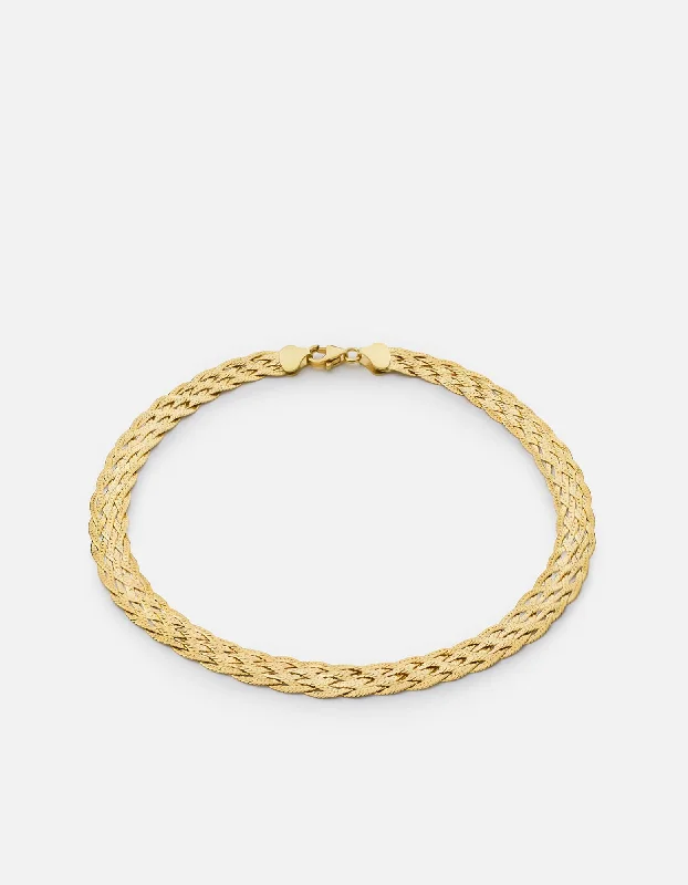 Women’s crystal necklace-Braided Herringbone Choker, Gold Vermeil