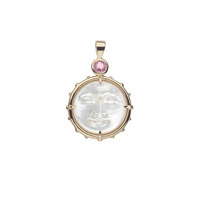 Women’s heart pendant necklace-Jane Win FOREVER Mother of Pearl Moon Face Pendant Necklace