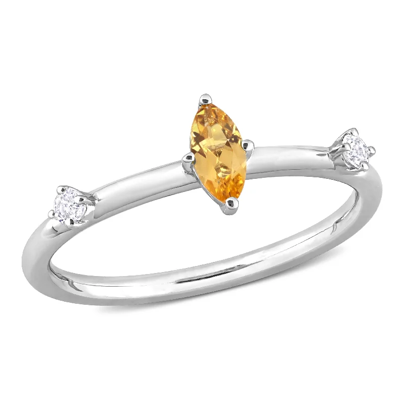 Women’s halo diamond ring-Miadora 1/3ct TGW Marquise Citrine and White Topaz 3-Stone Ring in Sterling Silver