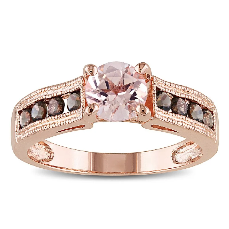 Women’s anniversary ring-Miadora 1 1/4ct Morganite and Smokey Quartz Ring in Rose Silver