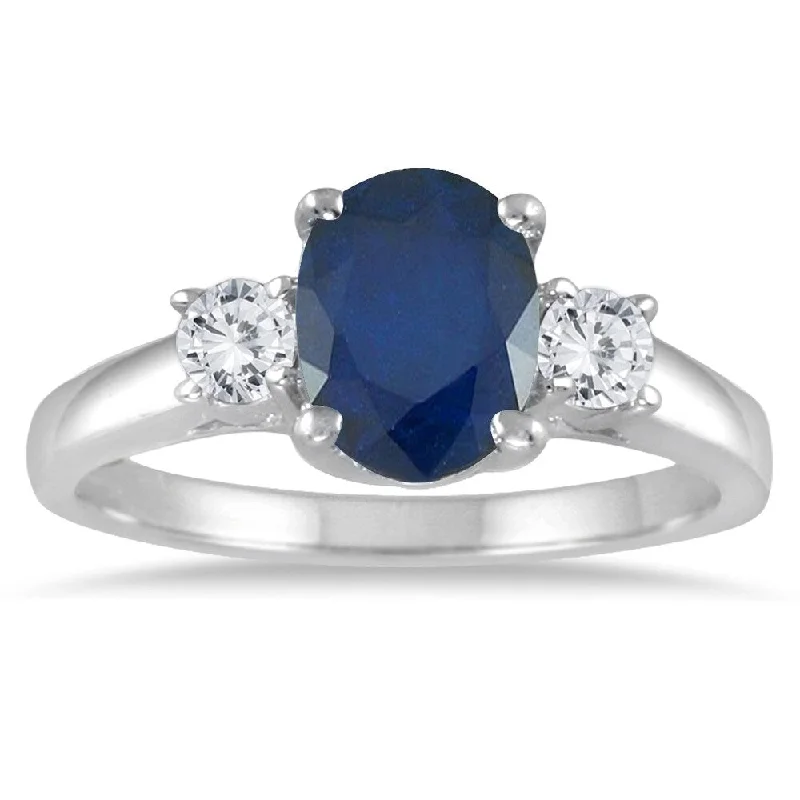 Women’s classic ring-1.55 Carat Sapphire and Diamond Three Stone Ring in 14K White Gold