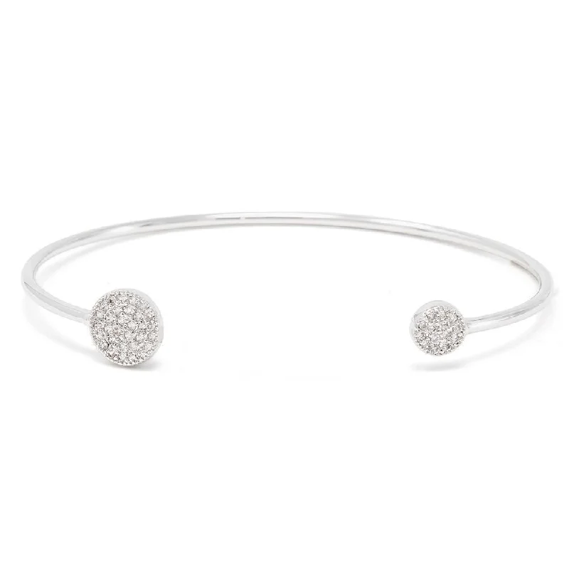 Women’s chic bracelet-Thin Bangle Rhodium Plated with Pave Circles