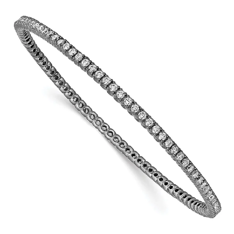 Women’s charm bracelet-Sterling Silver Ruthenium-plated 93 Stone CZ Bangle-WBC-QB663B