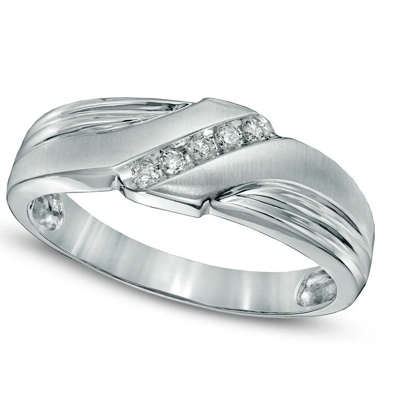 Women’s modern engagement rings-Men's 0.10 CT. T.W. Natural Diamond Slant Ring in Solid 10K White Gold