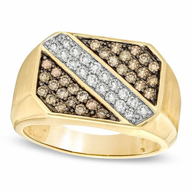 Women’s antique engagement rings-Men's 1.0 CT. T.W. Enhanced Champagne and White Natural Diamond Ring in Solid 10K Yellow Gold