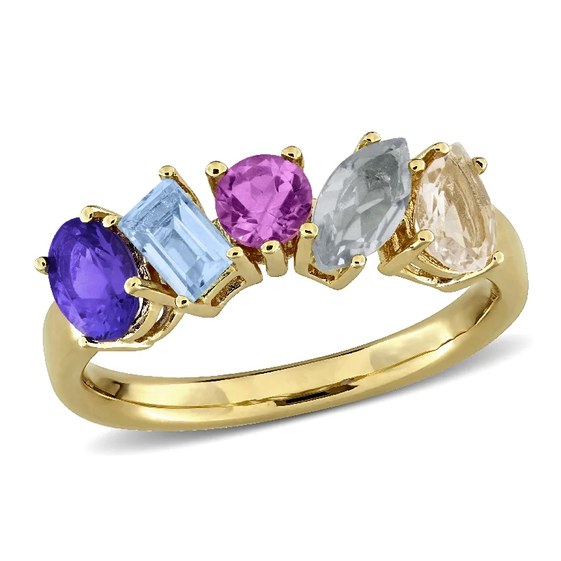 Women’s platinum wedding ring-Miadora 1 4/5ct TGW Green Quartz Morganite Tanzanite Sky Blue Topaz Pink Amethyst Ring Yellow Silver