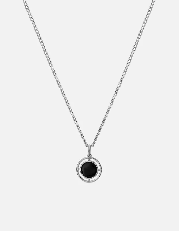 Women’s radiant necklace-Compass Onyx Necklace, Sterling Silver